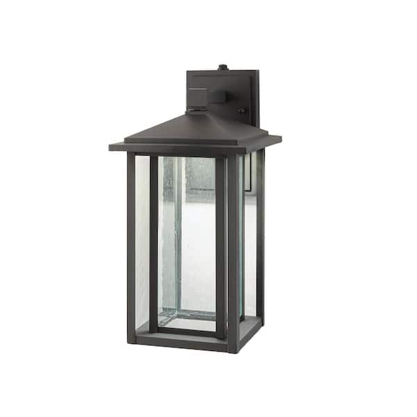 Mauvo Canyon 15.5 in. Black Dusk to Dawn LED Outdoor Wall Light Fixture Porch Sconce with Seeded Glass