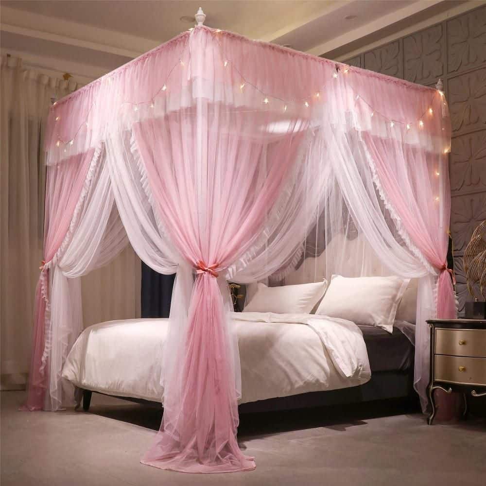 Ruffled Double‑Layer Design, 47×78×82 in. Polyester Netting Fabric, Bed Accessory Type, Mosquito Net, Pink‑White price history on PriceWatchPro