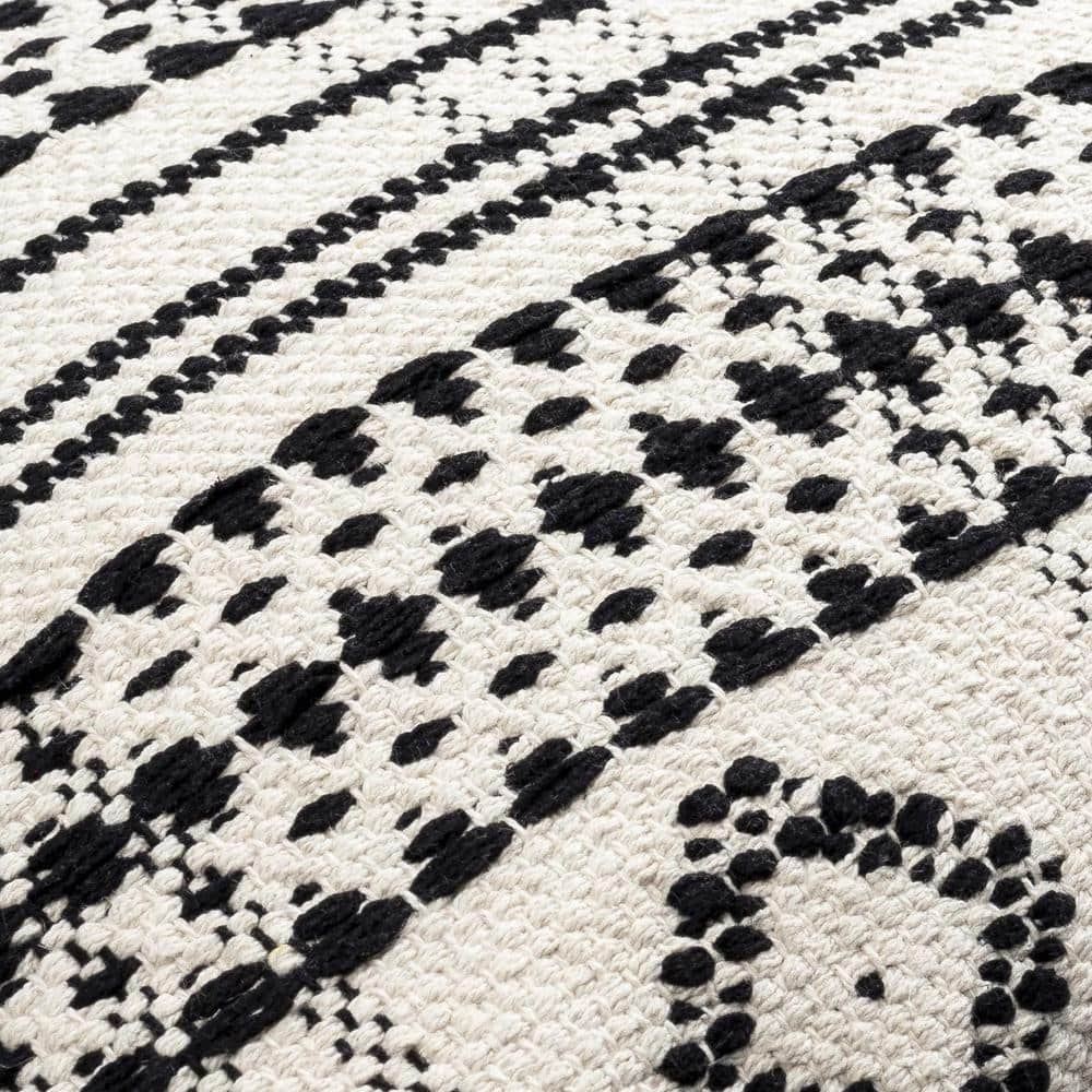 Beige and Black Cotton Square Accent Pillow, 18 inch