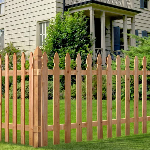 3-1/2 ft. x 8 ft. Western Red Cedar Spaced Picket French Gothic Fence Panel Kit