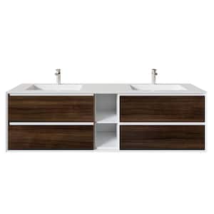 Vienna 75 in. W x 20 in. D x 22 in. H Floating Double Bathroom Vanity in Grey Oak with White Acrylic Top