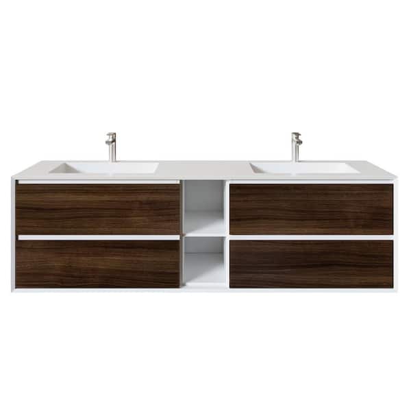 Vienna 75 in. Double Sink Floating Gray Oak Bath Vanity with White Acrylic Top (Assembled)