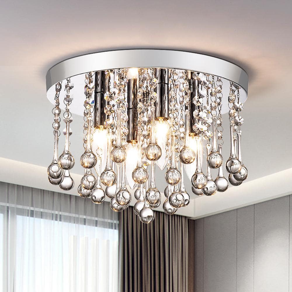 Sonoma 4-Light 11.8 in. Chrome Crystal Modern Flush Mount Lighting Hallway Bedroom Ceiling Lights Fixtures price history on PriceWatchPro