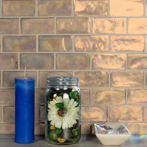 Tropical Style Iridescent Orange 2 in. x 4 in. Handmade Recycled Glass Tile Sample