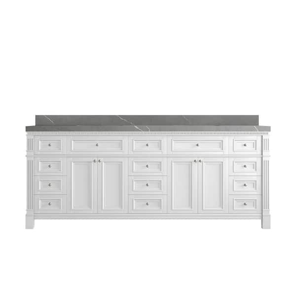 Willow Collections Paris 84 in. W x 22 in. D x 36 in. H Double Sink Bath Vanity in White with 2 in. Piatra Gray qt. Top