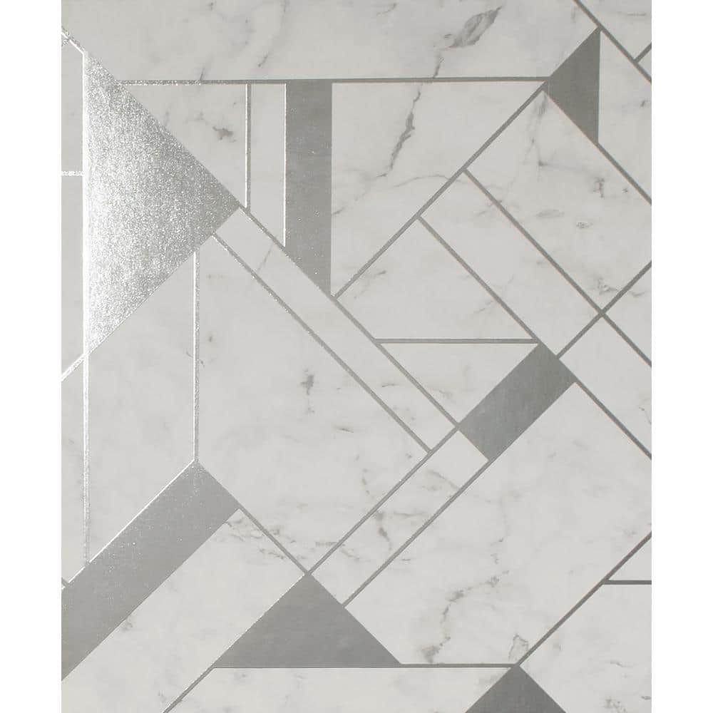 Gulliver Silver Marble Geometric Vinyl Peelable Wallpaper (Covers 56.4 sq. 