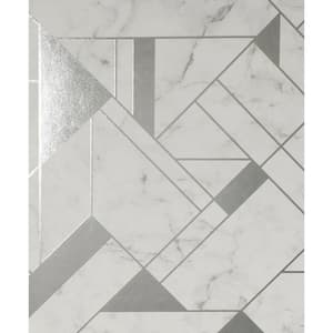 Gulliver Silver Marble Geometric Vinyl Peelable Wallpaper (Covers 56.4 sq. ft.)