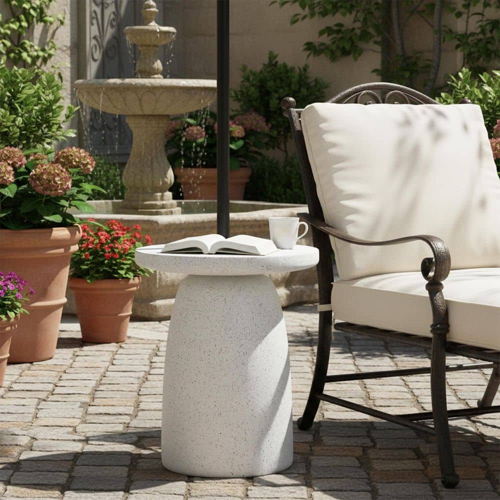 Qelvin White Marble Finish MGO Outdoor Side Table Patio Umbrella Base with Sand-Filling Design price history on PriceWatchPro