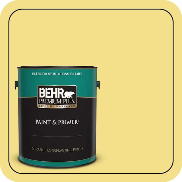 BEHR PREMIUM PLUS 1 gal. Home Decorators Collection #HDC-SP16-03 Lemon Curd Semi-Gloss Enamel Exterior Paint & Primer