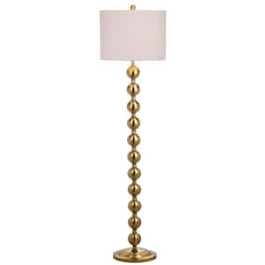 Reflections Stacked Ball 58.5 in. Brass Floor Lamp with Off-White Shade