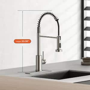 Single Handle Pull Down Sprayer Kitchen Faucet with Deckplate High-Arc Sink Spout in Stainless Steels