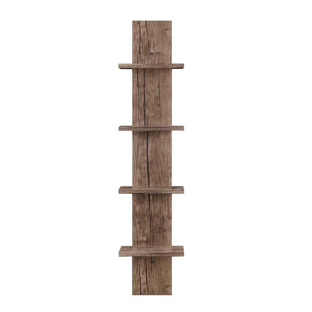 Hickory 4-Tier Floating Wall Shelf Unit