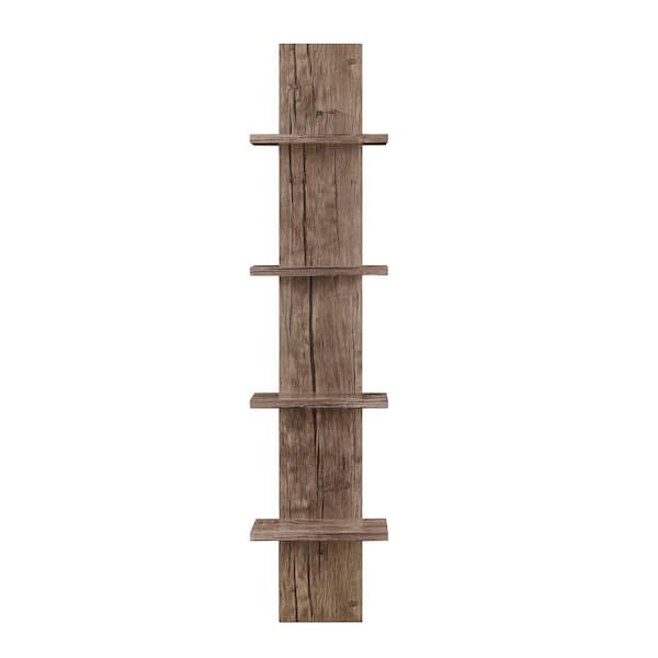 DANYA B Arica 9 in. x 6.5 in. Hickory Utility Column 4-Tier Spine Decorative Wall Shelf