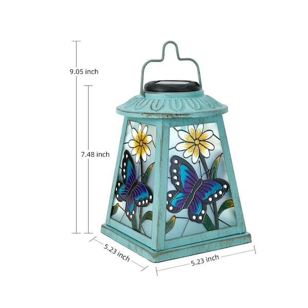 5 in. x 7 in. Green Metal Butterfly Solar Lantern Garden Statue