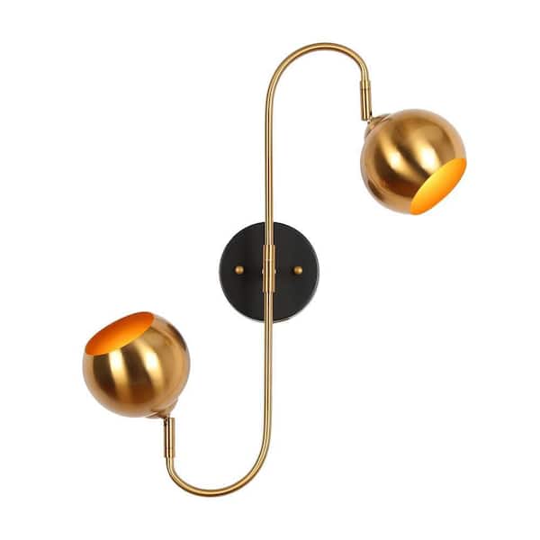 Adjustable 2-light Plated Brass Wall Sconce Lighting, Modern Rustic Black Bath Vanity Light, Globe Wall Lamp for Foyer