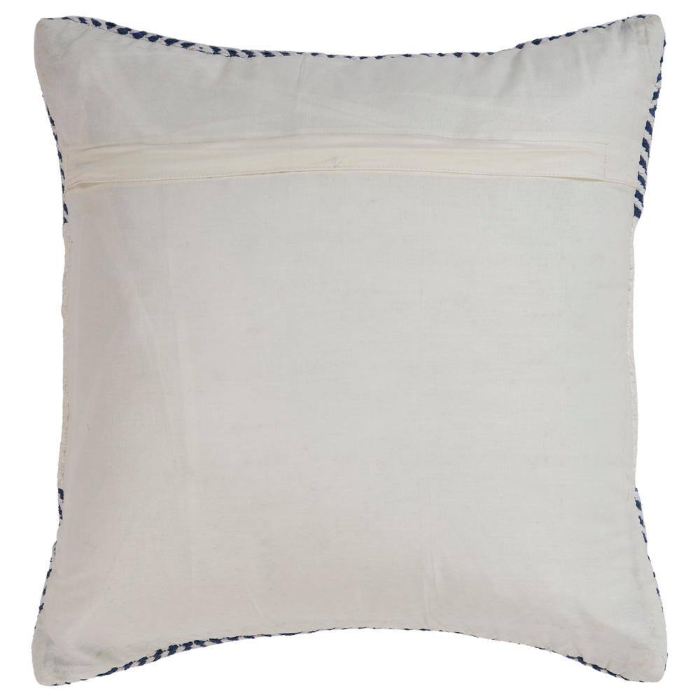 Blue and White Geometric Embroidered Square Throw Pillow, 18"