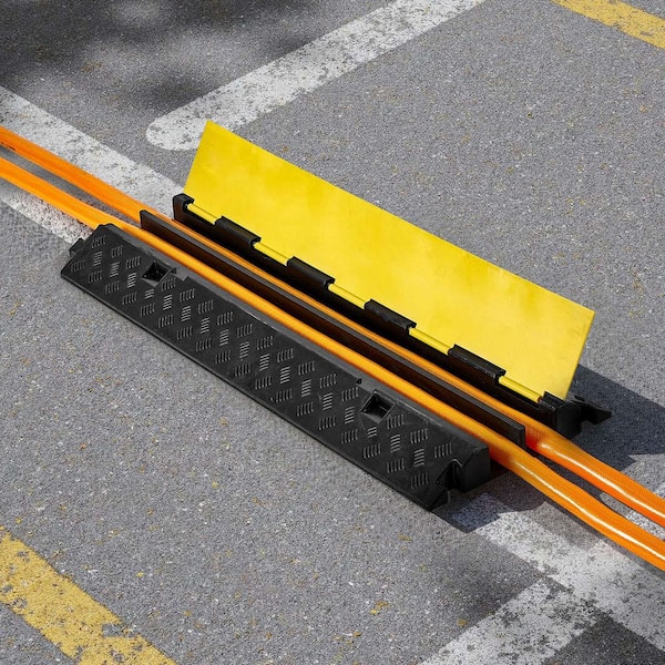 Cable Protector Ramp 1-Pack, 22,000lbs. Load, 2-Channel Rubber Cord Cover, 2.2 x 2 in. Channel, Flip-Top, Indoor/Outdoor