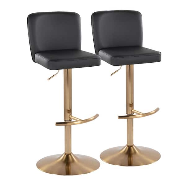 Lumisource Henry 34 in. Black Faux Leather and Gold Metal Adjustable Barstool (Set of 2)