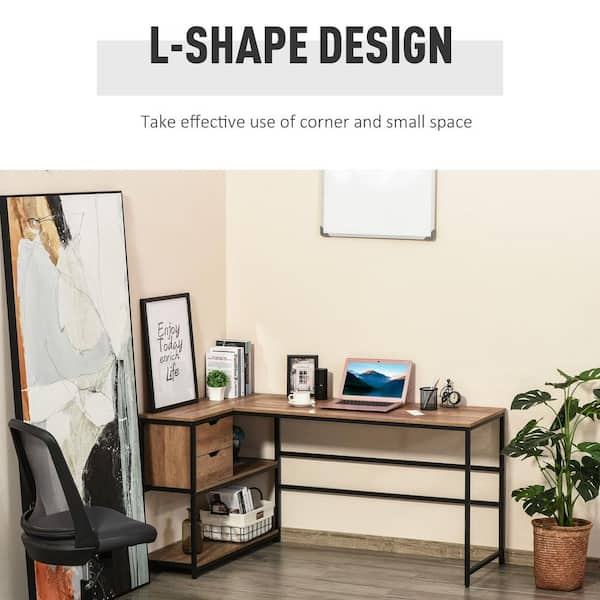 HOMCOM Corner Computer Desk with Steel Frame for Small Spaces