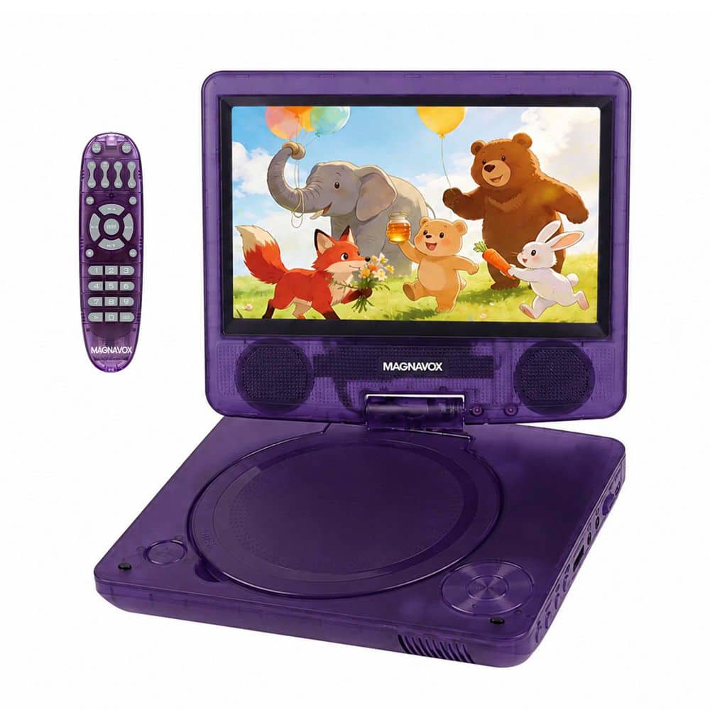 7 in. Portable DVD Player with Swivel Screen, USB/SD, Rechargeable Battery in Purple