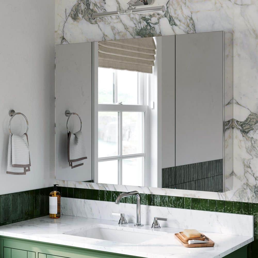 40 in. W x 30 in. H Rectangular Aluminum Medicine Cabinet with Mirror Frameless 3 Door Mirrored Bathroom Storage Cabinet price history on PriceWatchPro