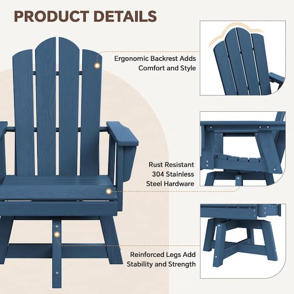 JEAREY HDPE Outdoor Swivel Dining Chair Navy HDPE Frame Swivel