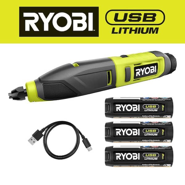 RYOBI USB Lithium Power Carver Kit with Extra USB Lithium 2.0 Ah Rechargeable Batteries (2-Pack)