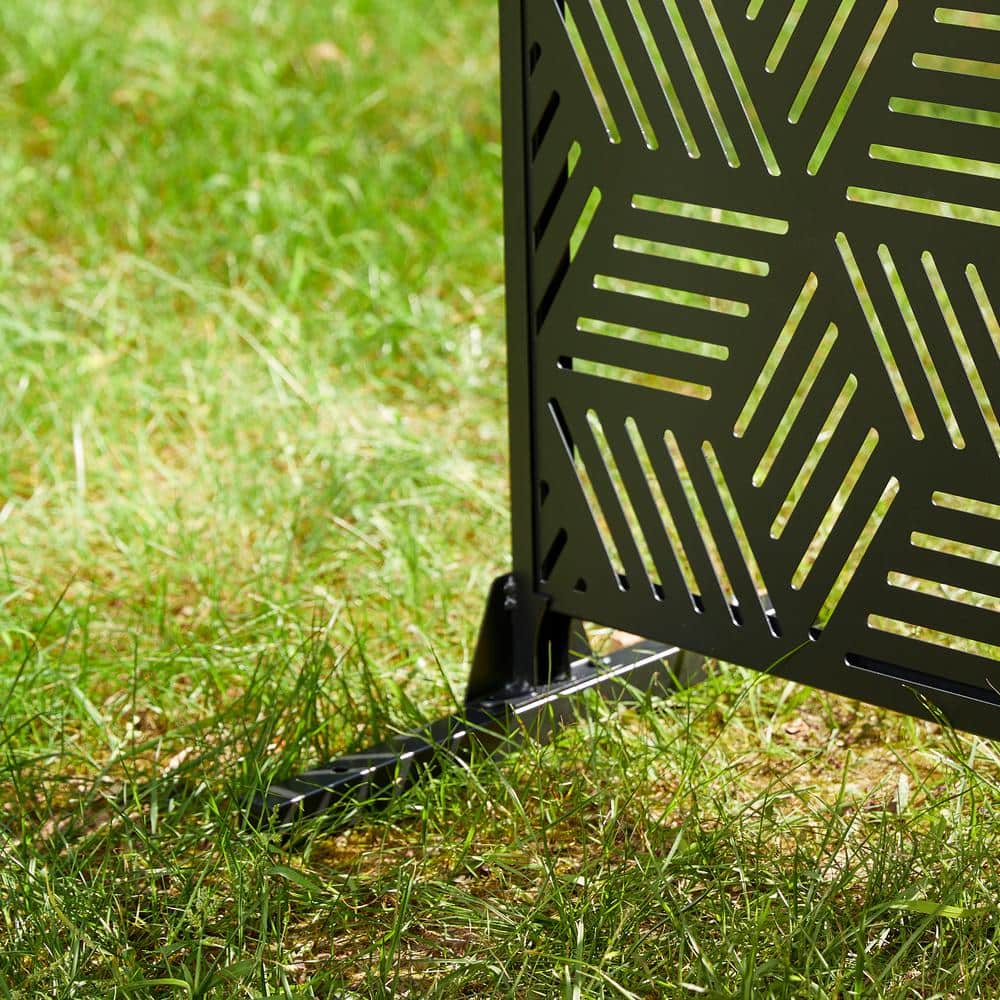 Black Matte Geometric Pattern Steel Privacy Screen Divider