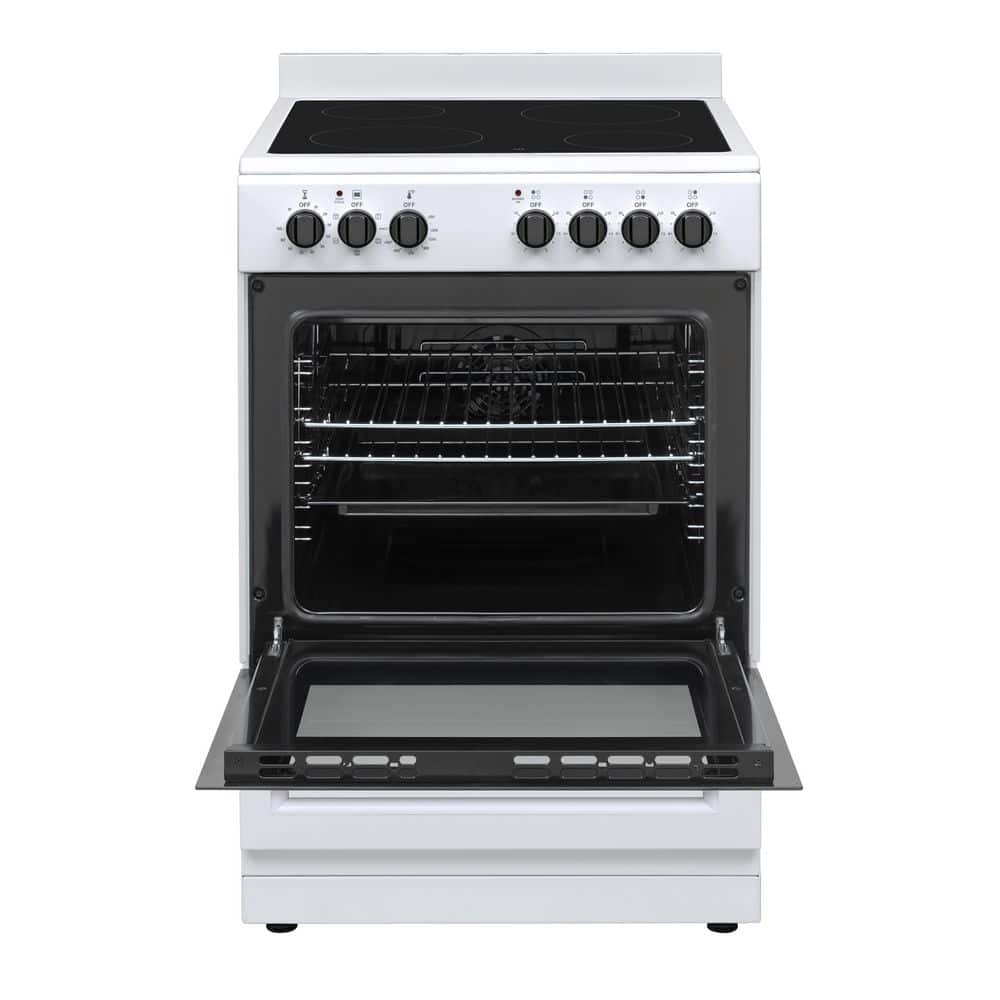 24" White Glass Top Freestanding Electric Range with Convection Oven