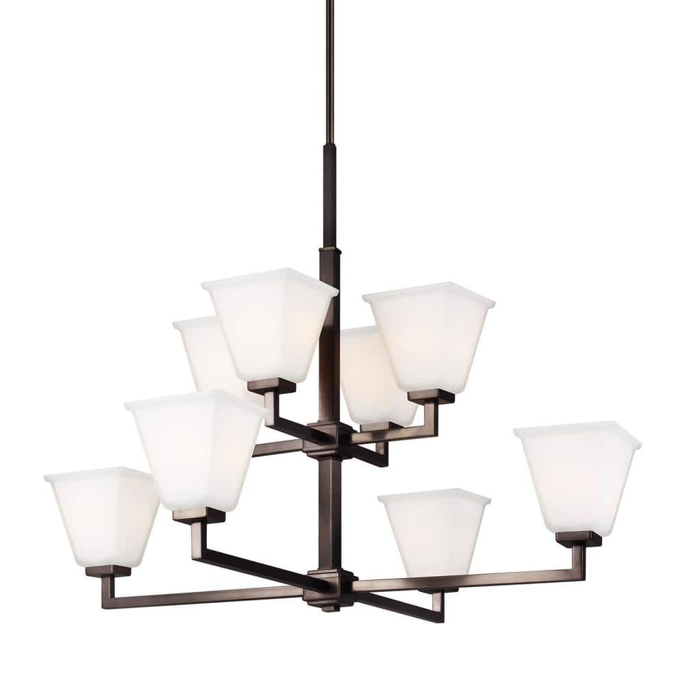 Ellis Harper 35.5" Bronze Multi-Tier Chandelier with Satin Etched Glass Shades