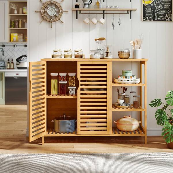 HONEY JOY 31.5 in. Natural Bamboo Bathroom Cabinet 2-Door Storage