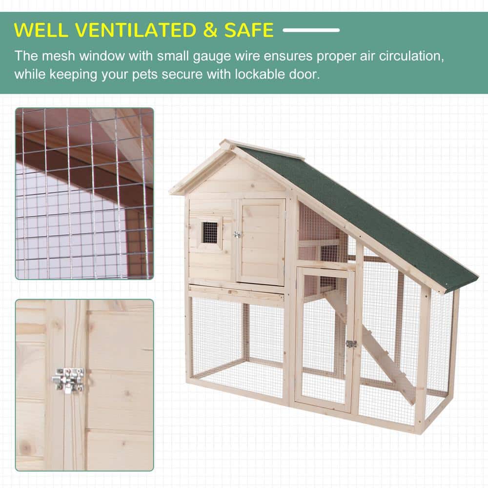 Natural Wood 2-Tier Guinea Pig Hutch with Ramp and Roof