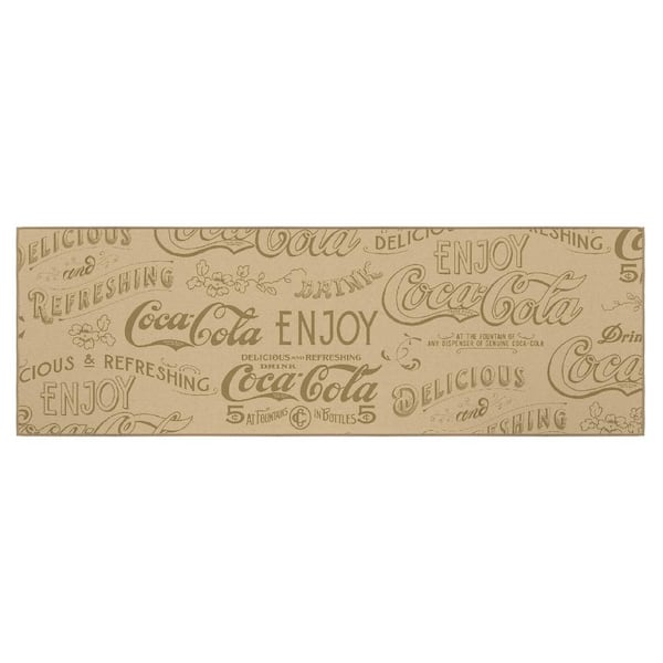 Ottomanson Beige 2 ft. x 5 ft. For Man Cave Bedroom Kitchen Coca-Cola 1900s Vintage Logos Non-Slip Runner Rug