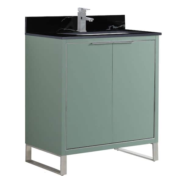 FINE FIXTURES Opulence 30 in. W x 18 in. D x 33.5 in. H Bath Vanity in Mint Green with Black Marble Single sink Top