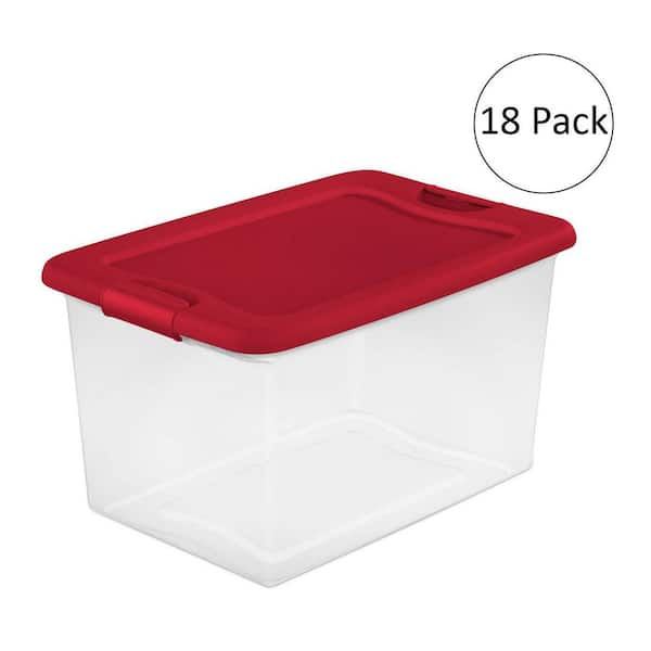 Homz 64 Qt Secure Latch Clear Plastic Storage Container Bin w/ Red