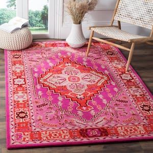 Bellagio Red/Pink 7 ft. x 7 ft. Border Floral Square Area Rug