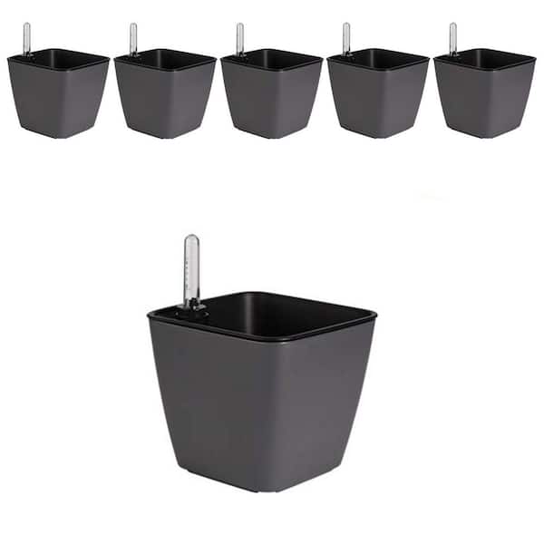 5.5in. L x 5.5in. W x 4.75in. H Grey Indoor Outdoor Plastic Self Watering Decorative Flower Planter Pots 6 Pack