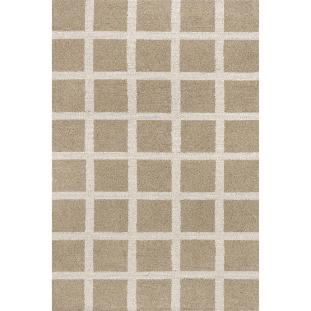RUGS USA Nepenthe Checked Wool Beige 9 ft. x 12 ft. Indoor Area Rug ...