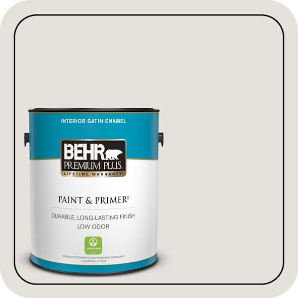 BEHR PREMIUM PLUS 1 gal. #PPU18-08 Painters White Satin Enamel Low Odor Interior Paint & Primer
