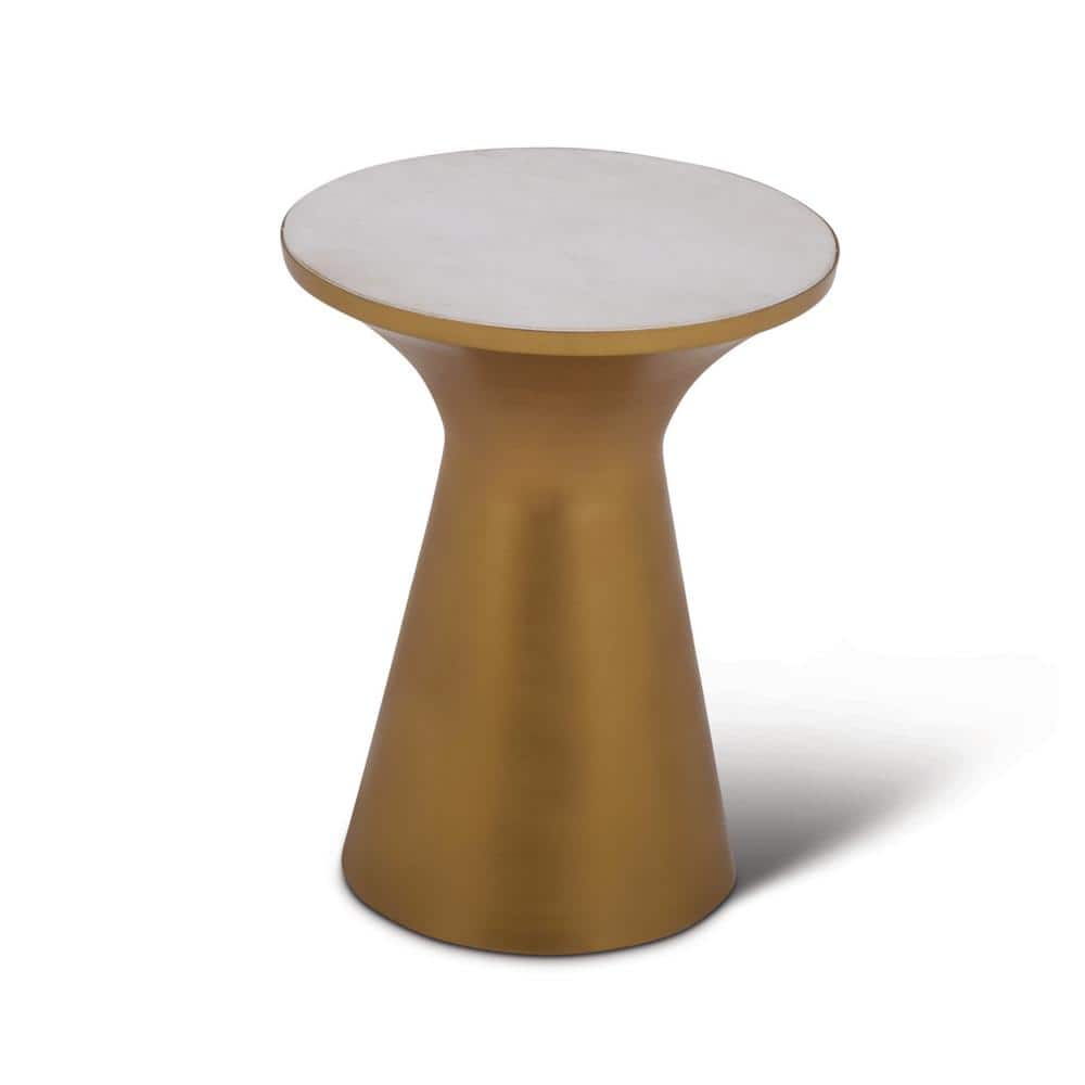 Jaipur 16" Round Gold Metal and Marble End Table