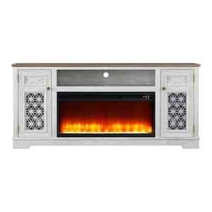 70 in. Freestanding Electric Fireplace TV Stand in Saw Cut Off White