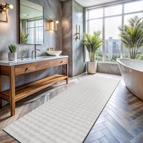 CloudSoft White 2 ft. x 7 ft. Non Slip Rubber Back Polyester Solid Indoor Area Rug