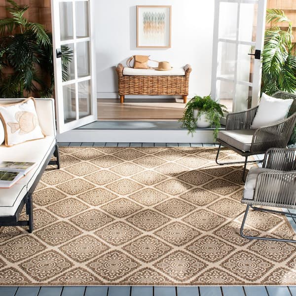 Beach House Cream/Beige 8 ft. x 10 ft. Medallion Indoor/Outdoor Patio  Area Rug
