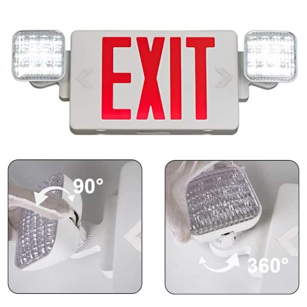 KOAOEIRS 20-Watt Equivalent 120-Volt to 277-Volt Integrated LED White Exit Sign LED Emergency Light (Red Letters)