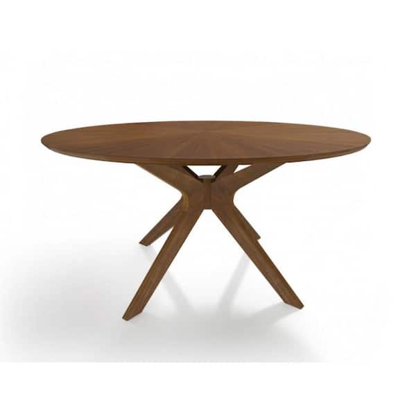 HomeRoots Brown Wood 59 in. Pedestal Dining Table Seats 6)
