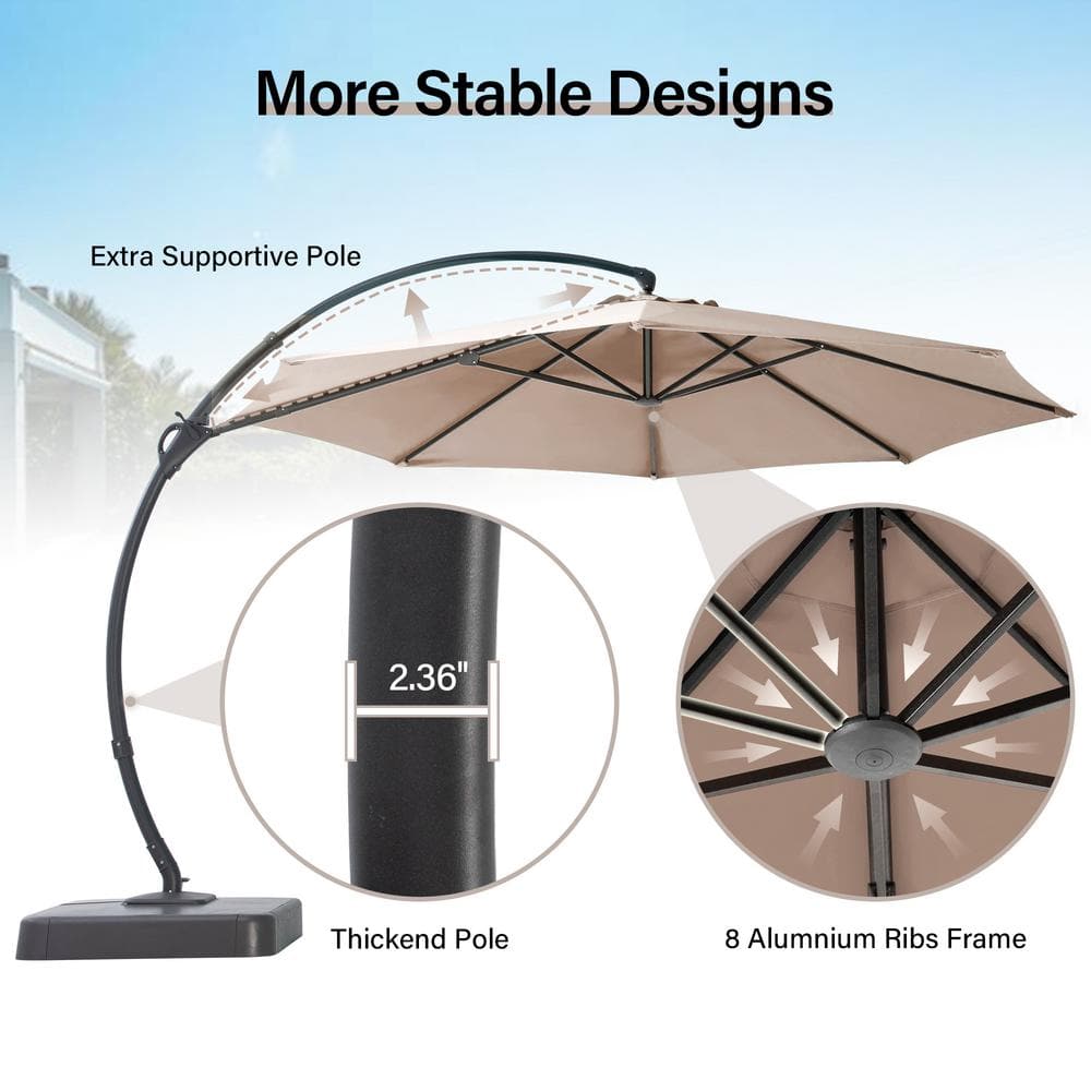 12ft Champagne Cantilever Patio Umbrella with Black Metal Pole