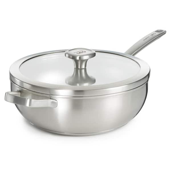 Graphite 11 in. Recycled 18/10 Stainless Steel Wok Pan 5.2 qt. with Glass Lid
