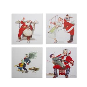 2 Norman Rockwell Santa Fabric Pieces 17 Square Christmas Santa