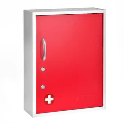 21 in. H x 16 in. W Dual Lock Surface-Mount Medical Security Cabinet in Red with Pull-Out Shelf and Document Pocket