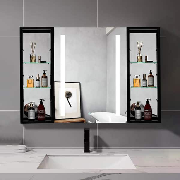 JimsMaison 40 in. W x 30 in. H Rectangular Aluminum Surface Mount Medicine Cabinet with Mirror and Shelves